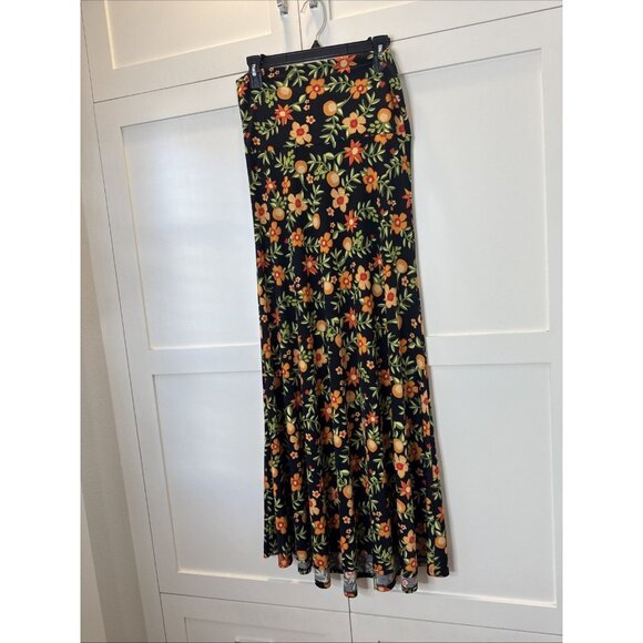 LuLaRoe Small Black Orange Green Floral Slinky Maxi Skirt/Strapless Dress - Picture 5 of 10
